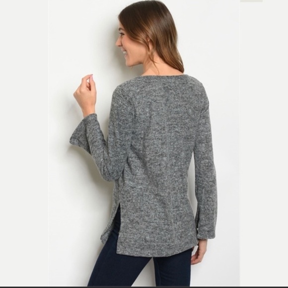 Reduced Super Soft Gray Crisscrossed Tunic - Picture 2 of 2